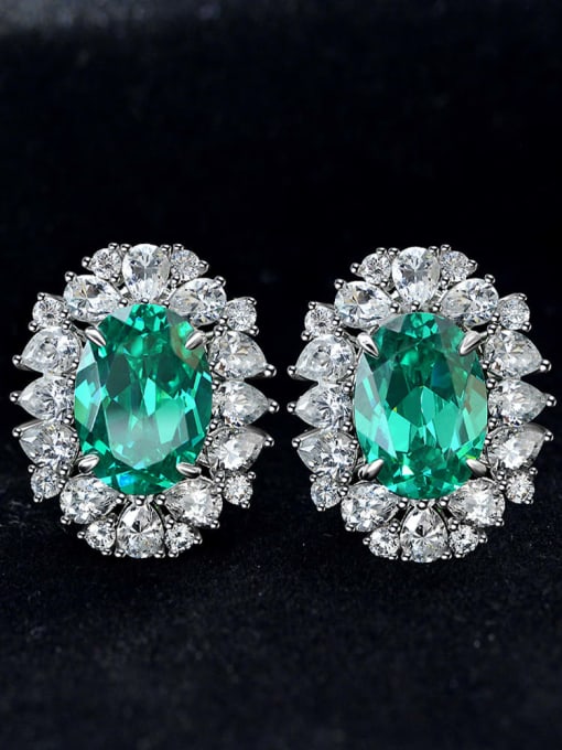 Palaiba green [e 1914] 925 Sterling Silver High Carbon Diamond Green Geometric Luxury Stud Earring